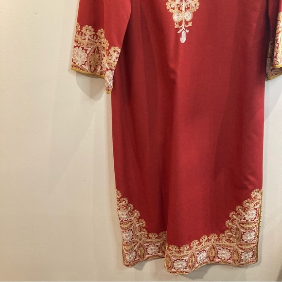 HANDMADE Kaftan Sz L Embroidered Neckline Hem and Cuffs Floor  Length - Picture 11 of 12